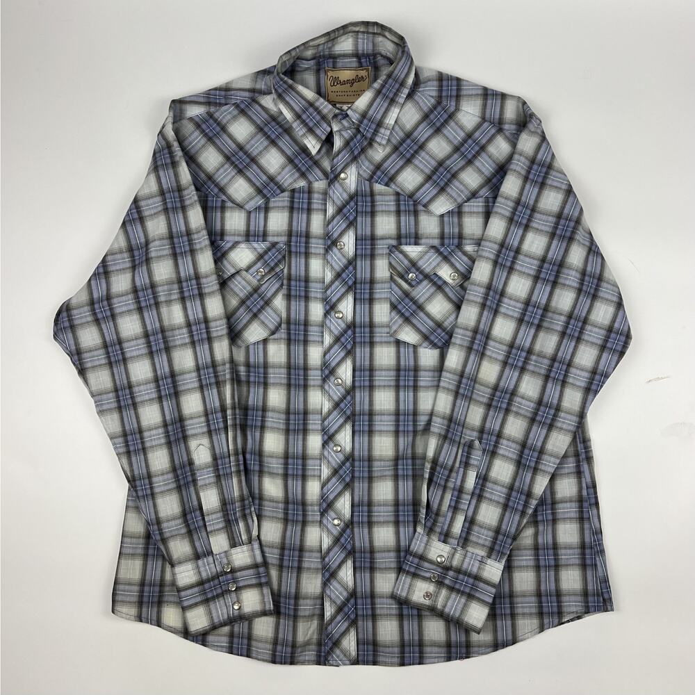 Wrangler Men's XL Pearl Snap Bush Popper Yellowstone Sawtooth Long Sleeve